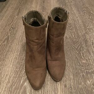 JustFab Taupe Suede Like Ankle Booties